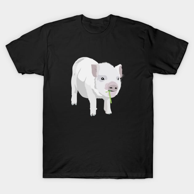 White Piglet Chewing Grass T-Shirt by NorseTech